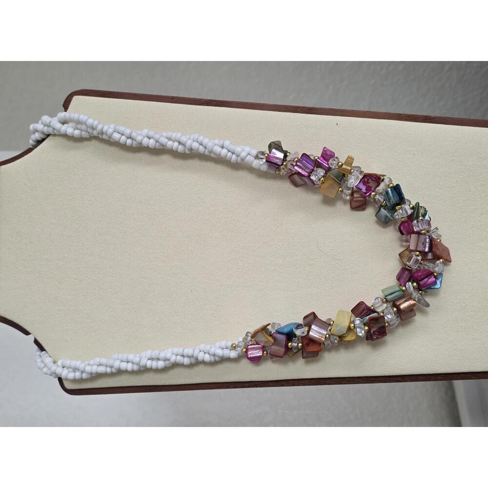 Colorful Beaded Necklace with White Bead Strand